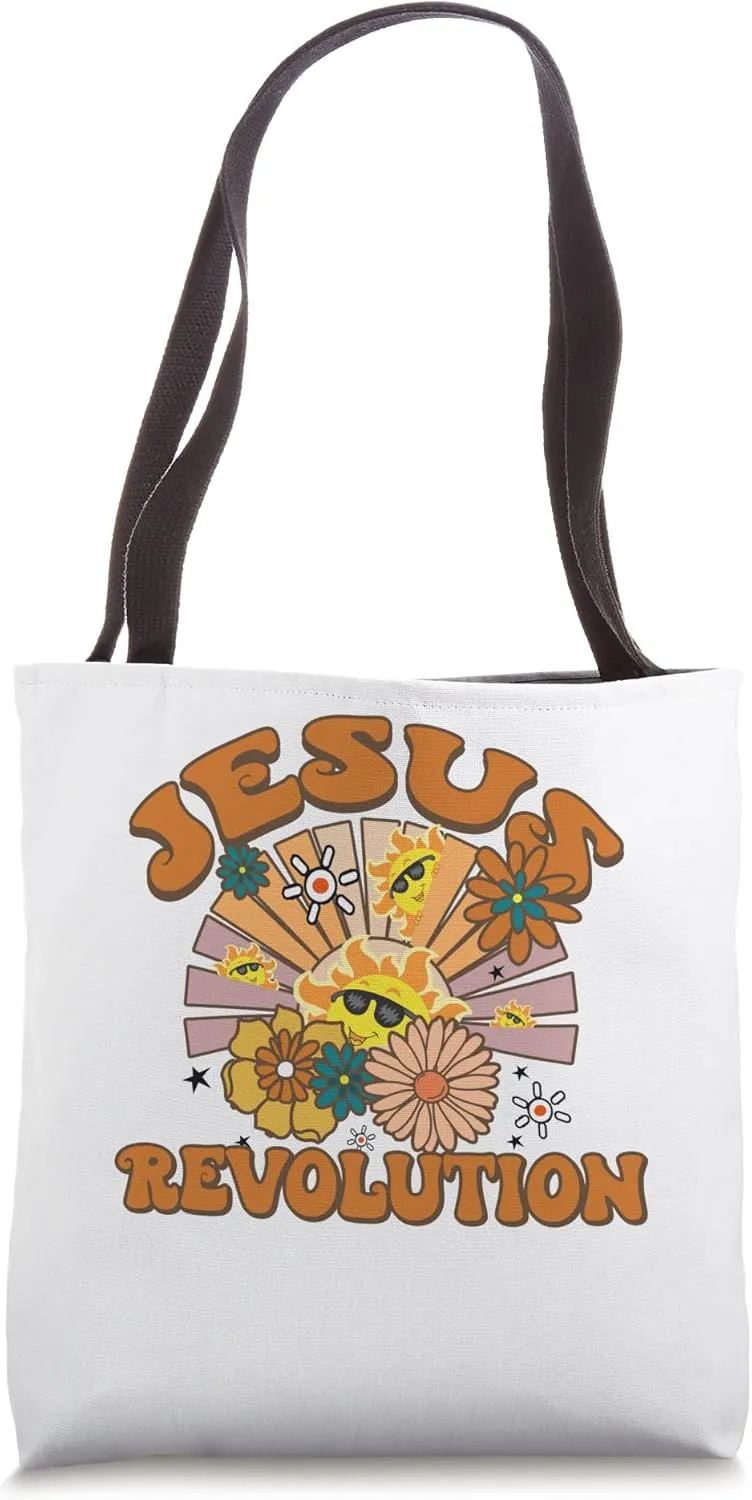 Jesus Revolution Funny Christian Retro Groovy Boho Tote Bag