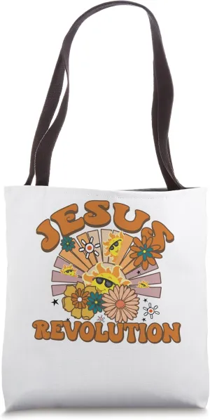 Jesus Revolution Funny Christian Retro Groovy Boho Tote Bag