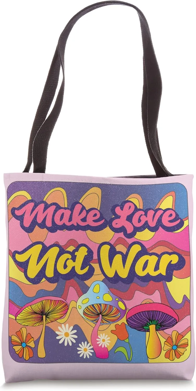 Jesus-Revolution Make Love Not War Groovy Hippie Vintage 70s Tote Bag
