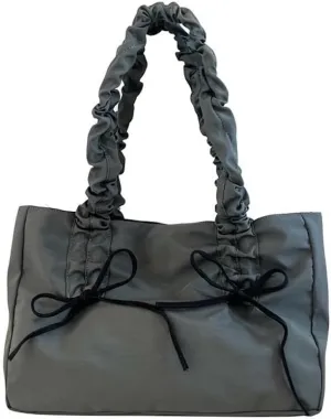 JHTPSLR Bow Tie Large Canvas Tote Bag Coquette Tote Bag Women Elegant Ribbon Bowknot Pleated Balletcore Shoulder Bag Handbag
