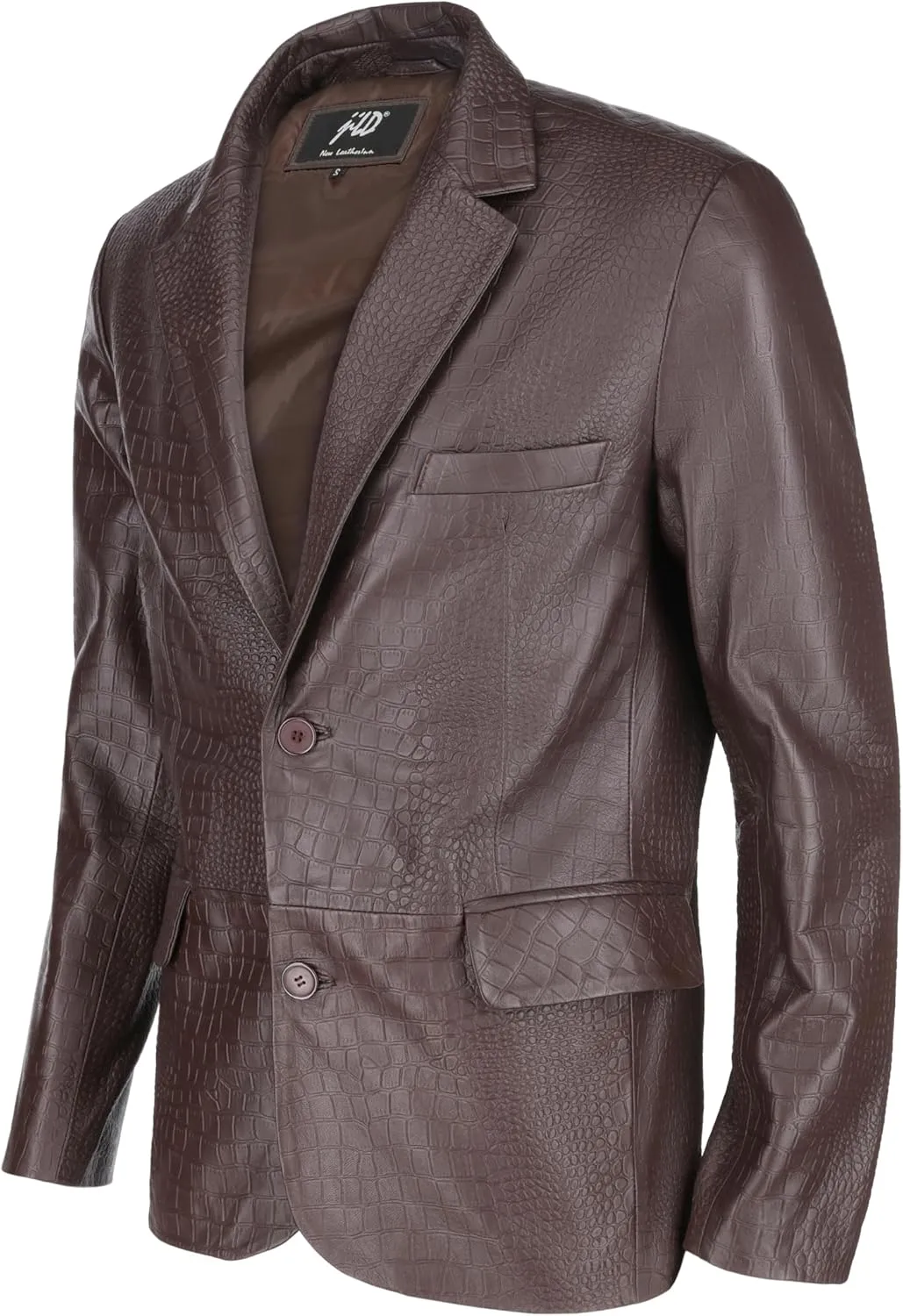 Jild 2-Button Croco Printed Premium Leather Blazer For Men - Notched Lapel Casual Coat Style Lambskin Leather Jacket Men