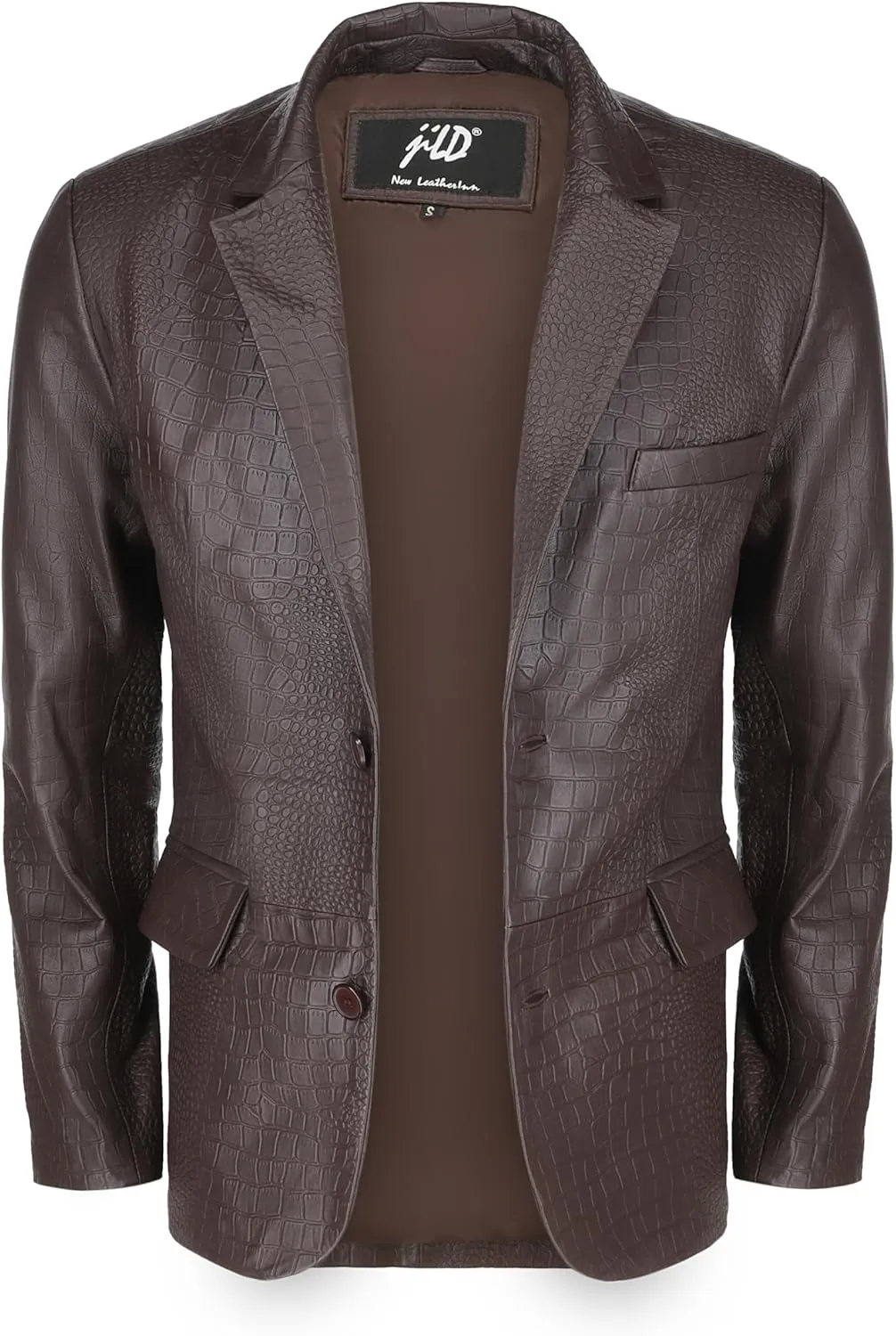 Jild 2-Button Croco Printed Premium Leather Blazer For Men - Notched Lapel Casual Coat Style Lambskin Leather Jacket Men