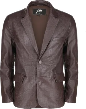 Jild 2-Button Croco Printed Premium Leather Blazer For Men - Notched Lapel Casual Coat Style Lambskin Leather Jacket Men