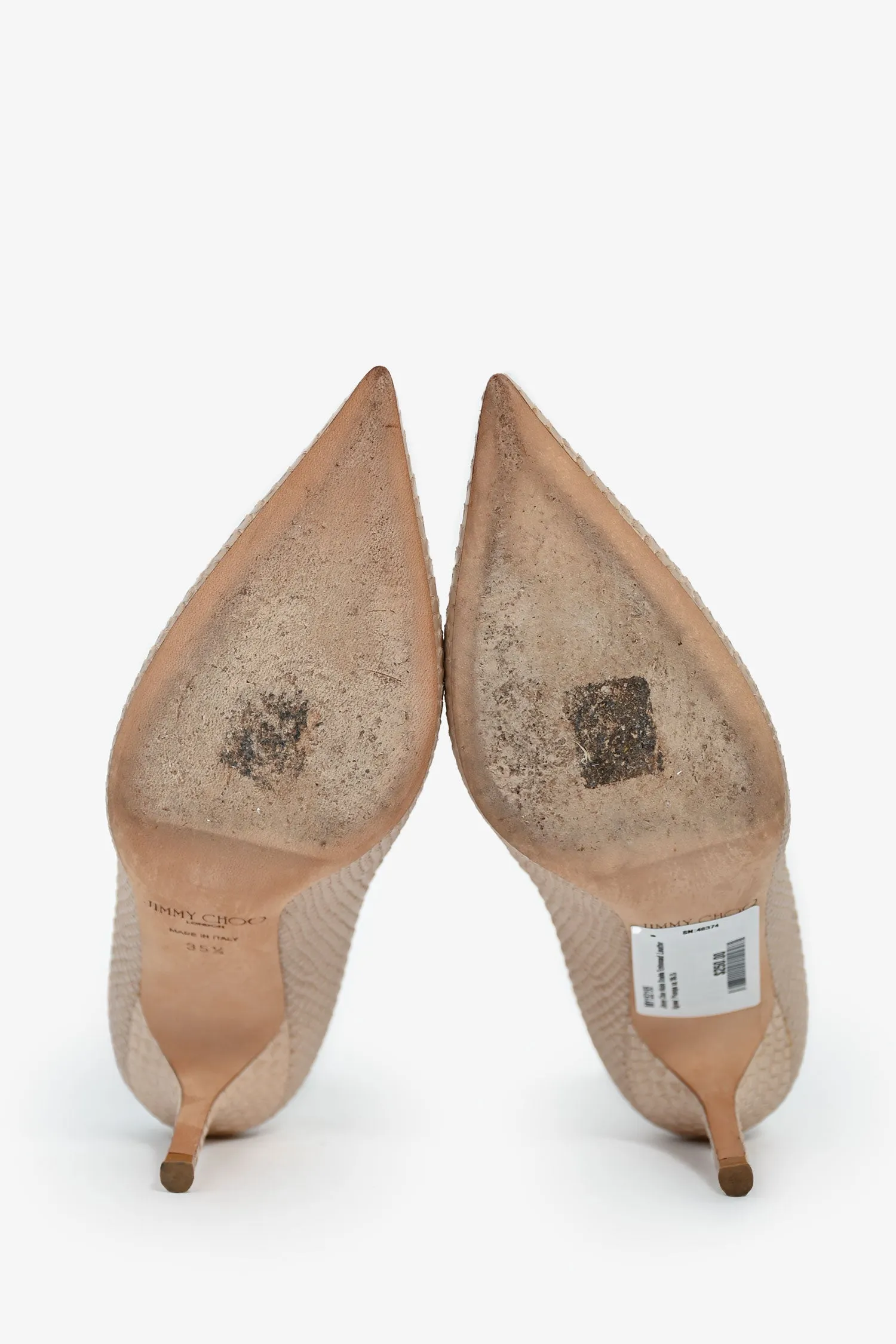 Jimmy Choo Nude Snake Embossed Leather 'Agnes' Pumps Size 35.5