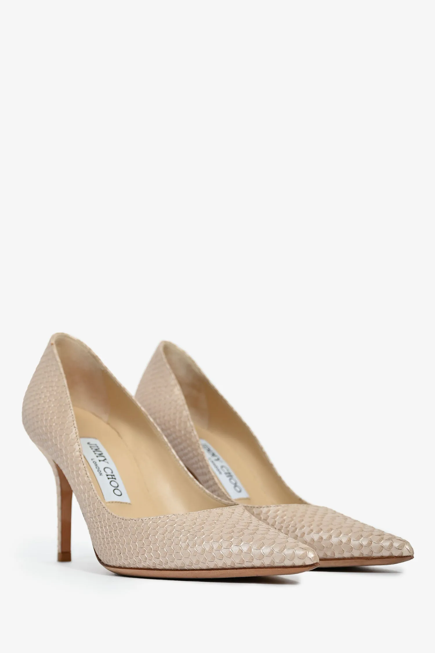 Jimmy Choo Nude Snake Embossed Leather 'Agnes' Pumps Size 35.5