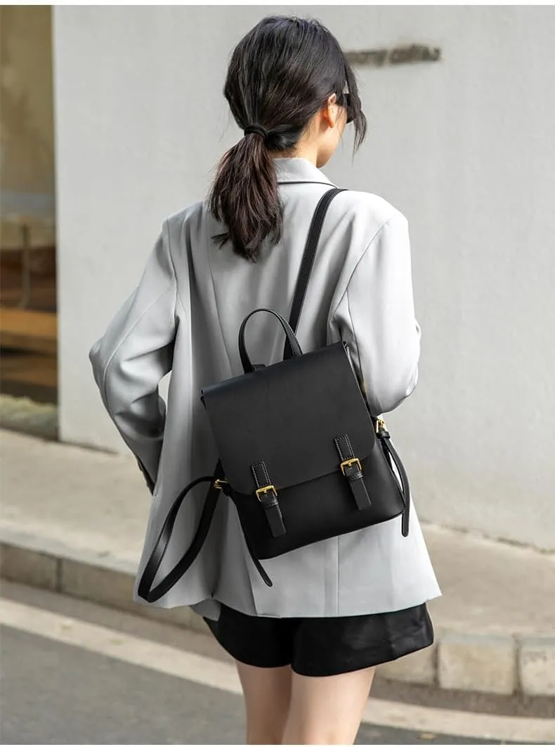 JIUFENG Mini Leather Backpack for Women, Ladies Small Backpack Purse,Sleek Handbag Travel Daypack (Black)