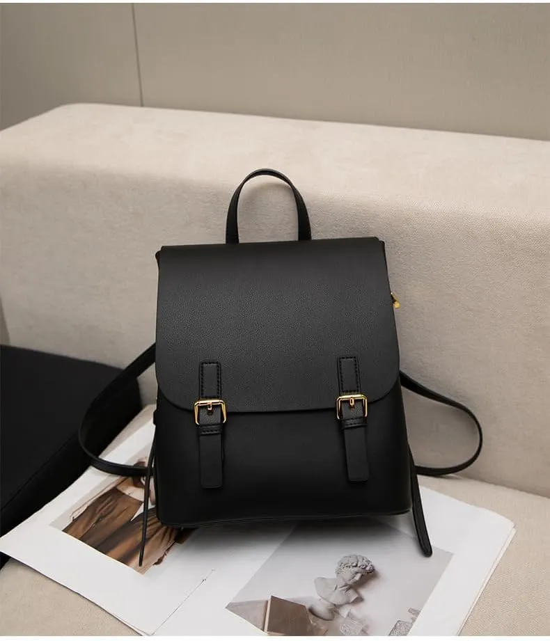 JIUFENG Mini Leather Backpack for Women, Ladies Small Backpack Purse,Sleek Handbag Travel Daypack (Black)