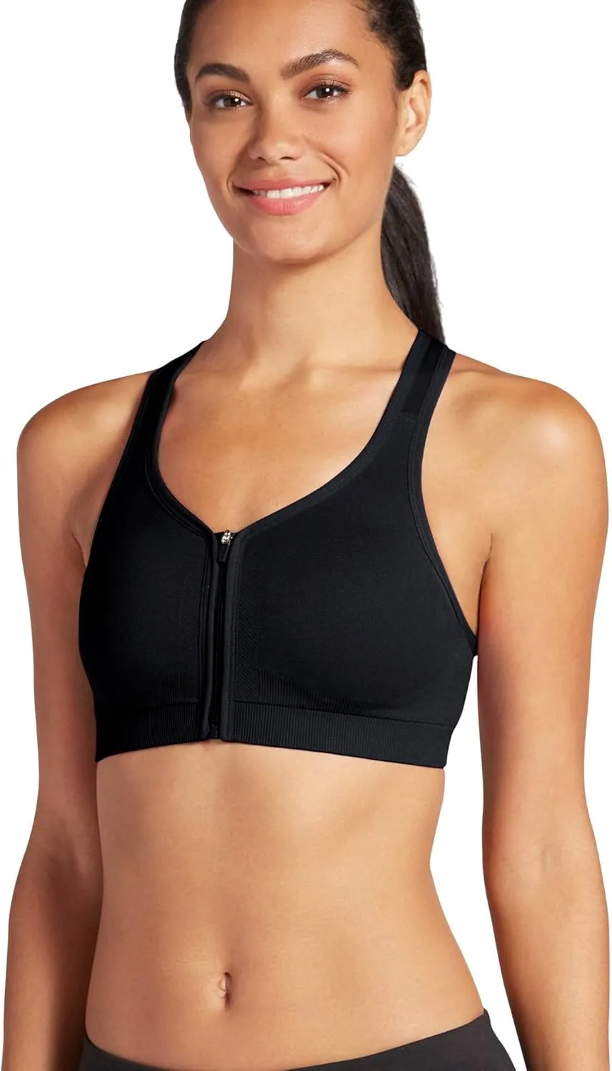 Jockey Women's Bra Mid Impact Zip Front Sports Bra