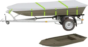Jon Boat Cover Fit Tracker Grizzly 1648 and WeldBilt 1648/1548, 900D Marine Grade Polyester Canvas with PU Coating, 15-16ft Waterproof Boat Cover & UV Resistant [Motor Cover Included]