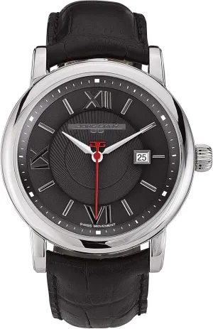 Jorg Gray JG7200-24 Round Watch with Black Italian Crocodile Leather Strapwith Steel Buckle