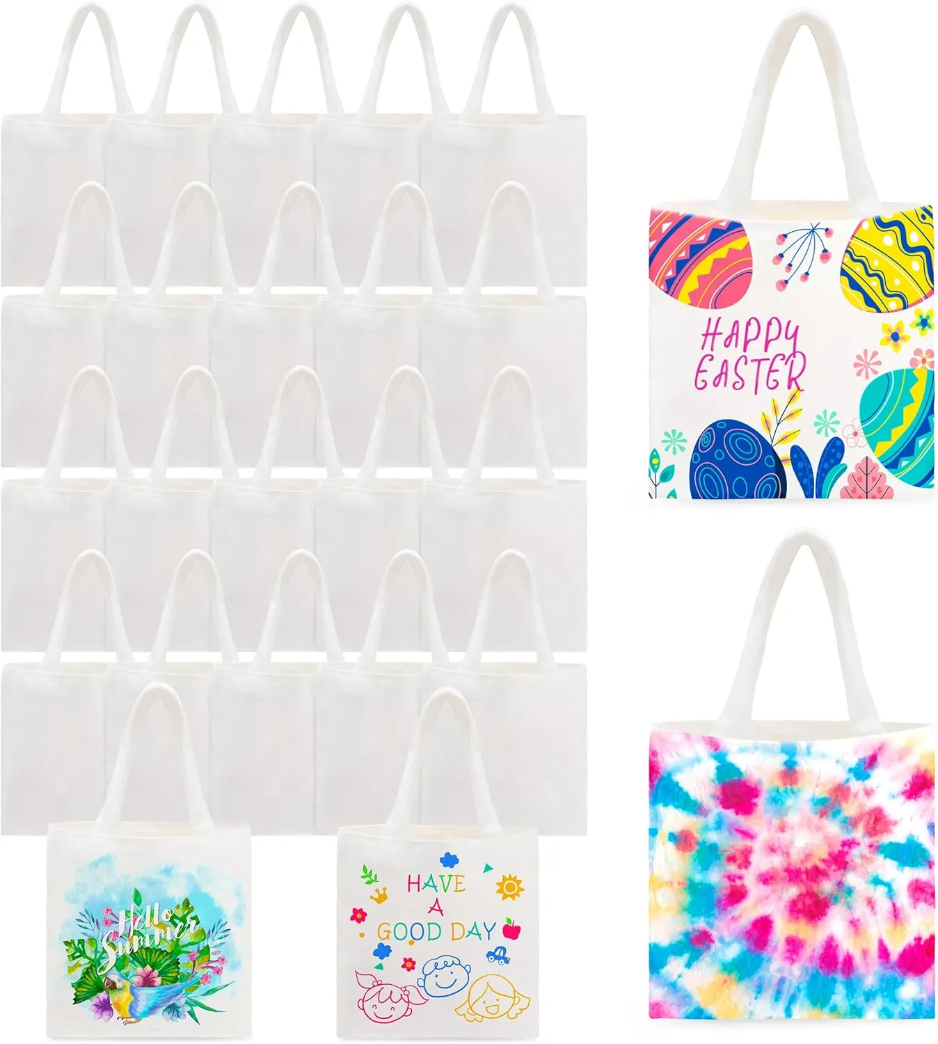 Joyclub 24 Pack 8 x 8.75 inch Mini Tote Bags Bulk Sublimation Blanks Reusable Grocery Small Canvas Bags for Easter Wedding Birthday Party DIY Gifts(White)