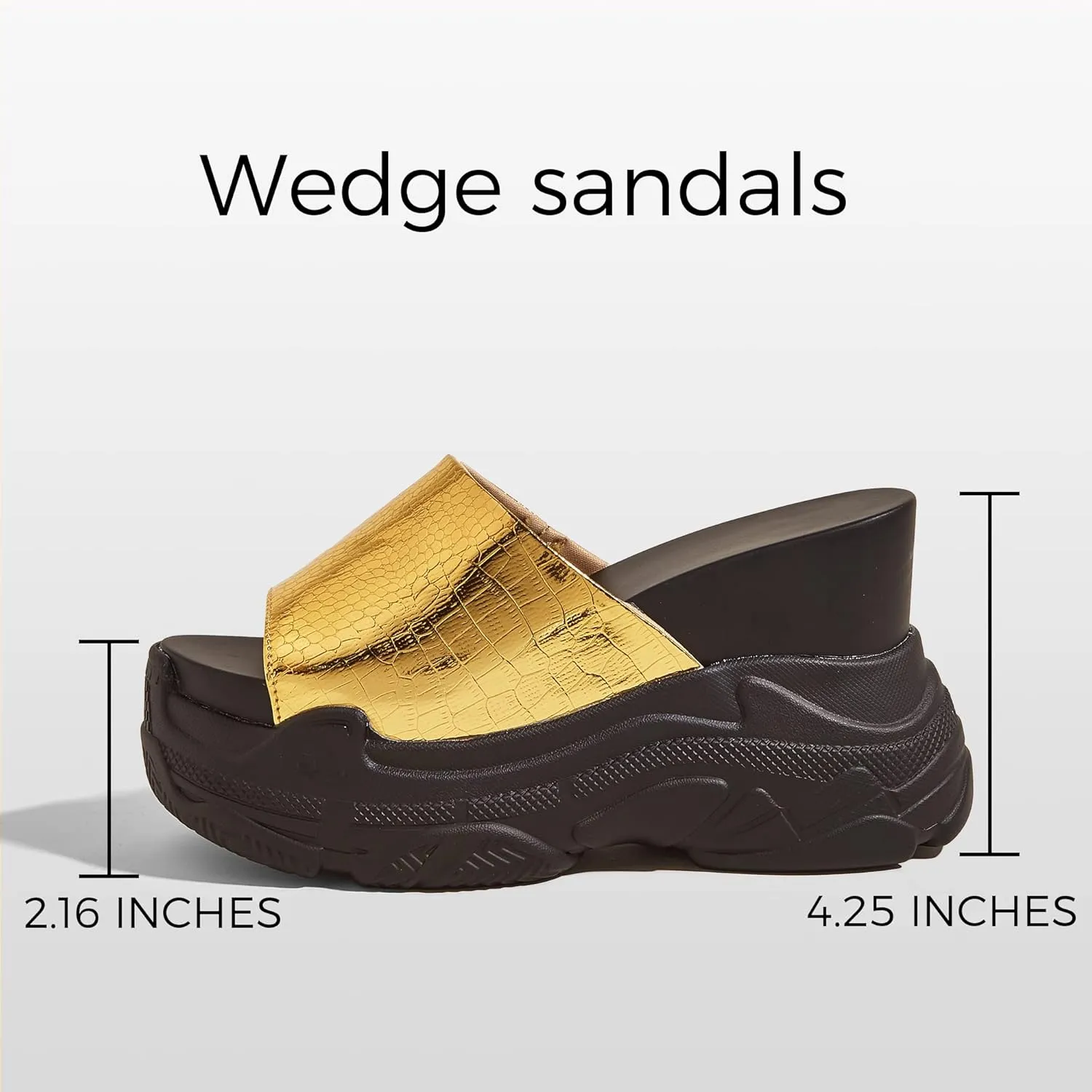 K KIP WOK Women‘s Wedge Chunky Sandals Heel Thick Bottom Summer Platform Slides Sequins Open Toe Tourist Slippers PU Leather Shoes