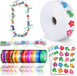 Karenhi Candy Lei Making Kit for Graduation Include 2 Inch x 1000 ft Ldpe Poly Candy Lei Tubing Roll,30 Pcs Graduation Ribbon,50 Sheets Flower Stickers Clear Netting Bags for Crafts Wreath