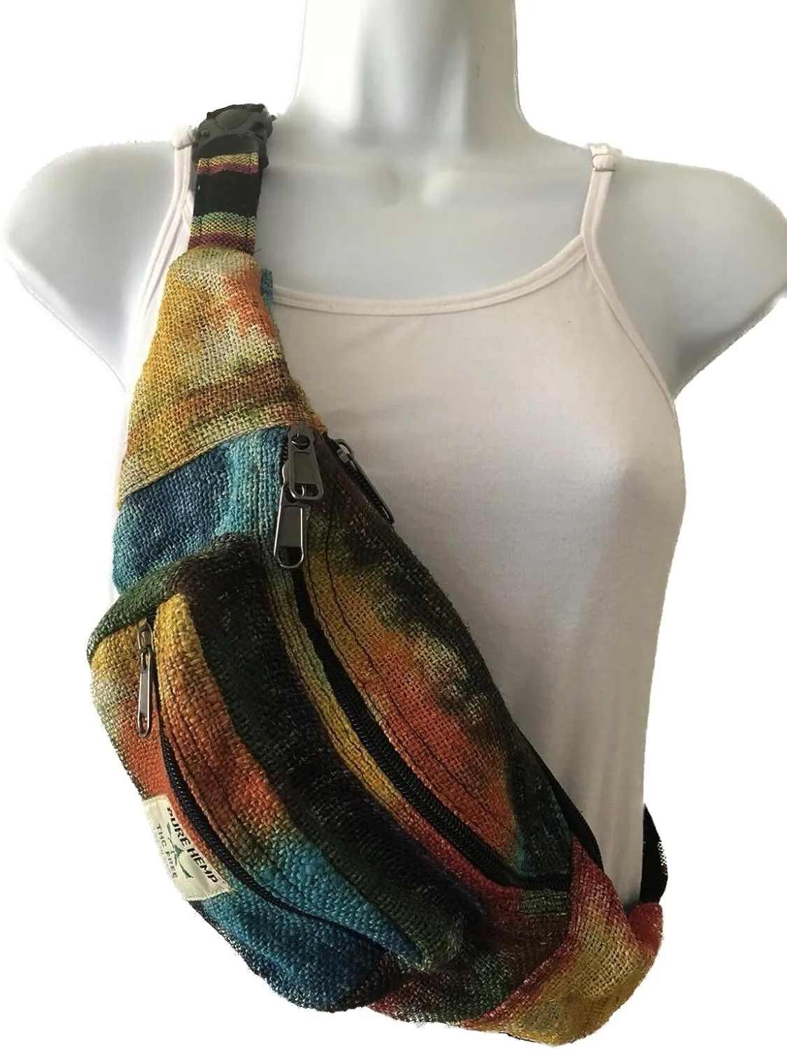 Karma Handicrafts Unisex Hippie Hemp Handmade Travel Hip Waist Belt Bag Crossbody Waist packs (Rainbow Tie Dye)