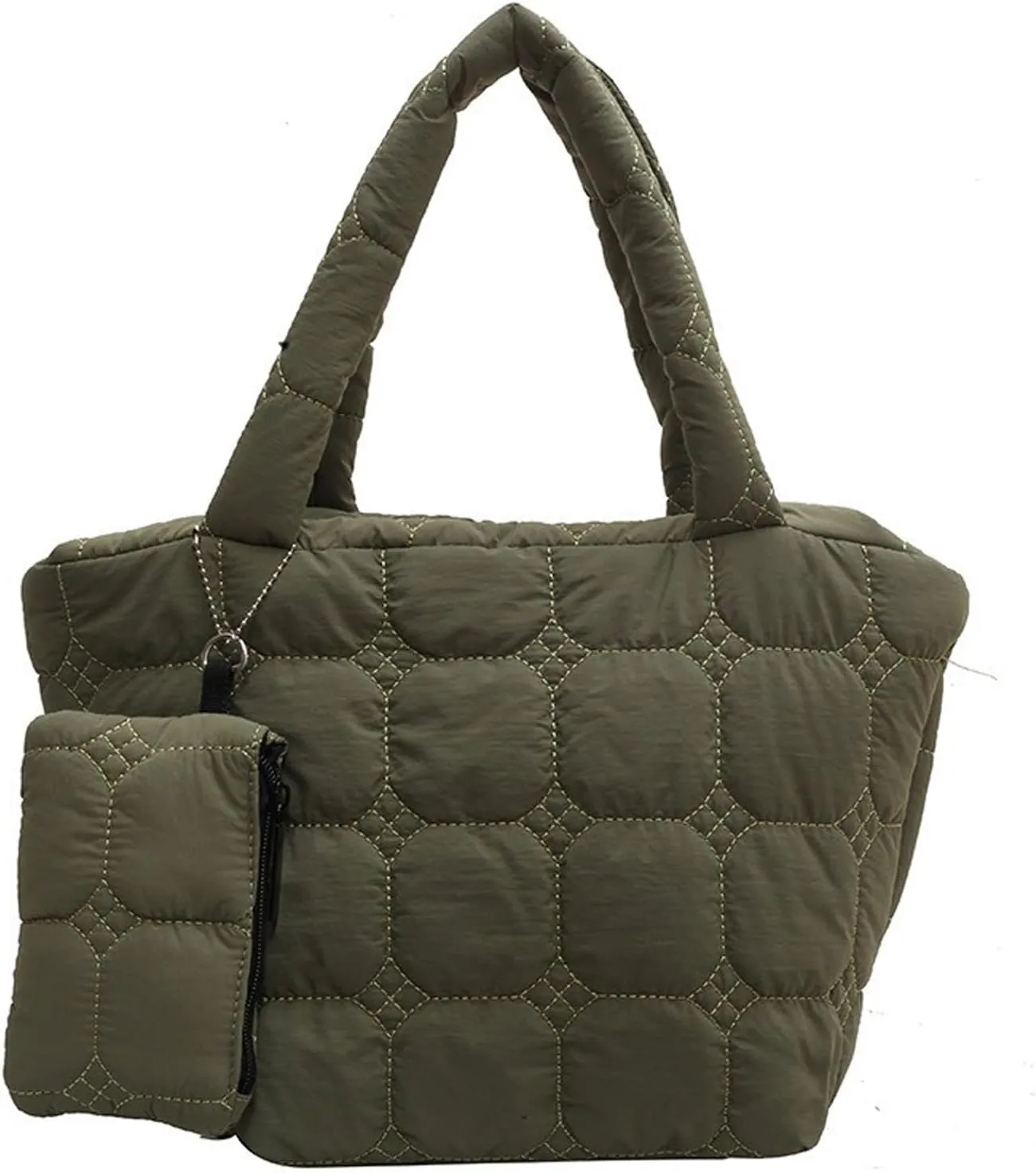 KARRESLY Quilted Tote Bag for Women Small Puffer Purse Quilted Nylon Padding Handbag with Wallet