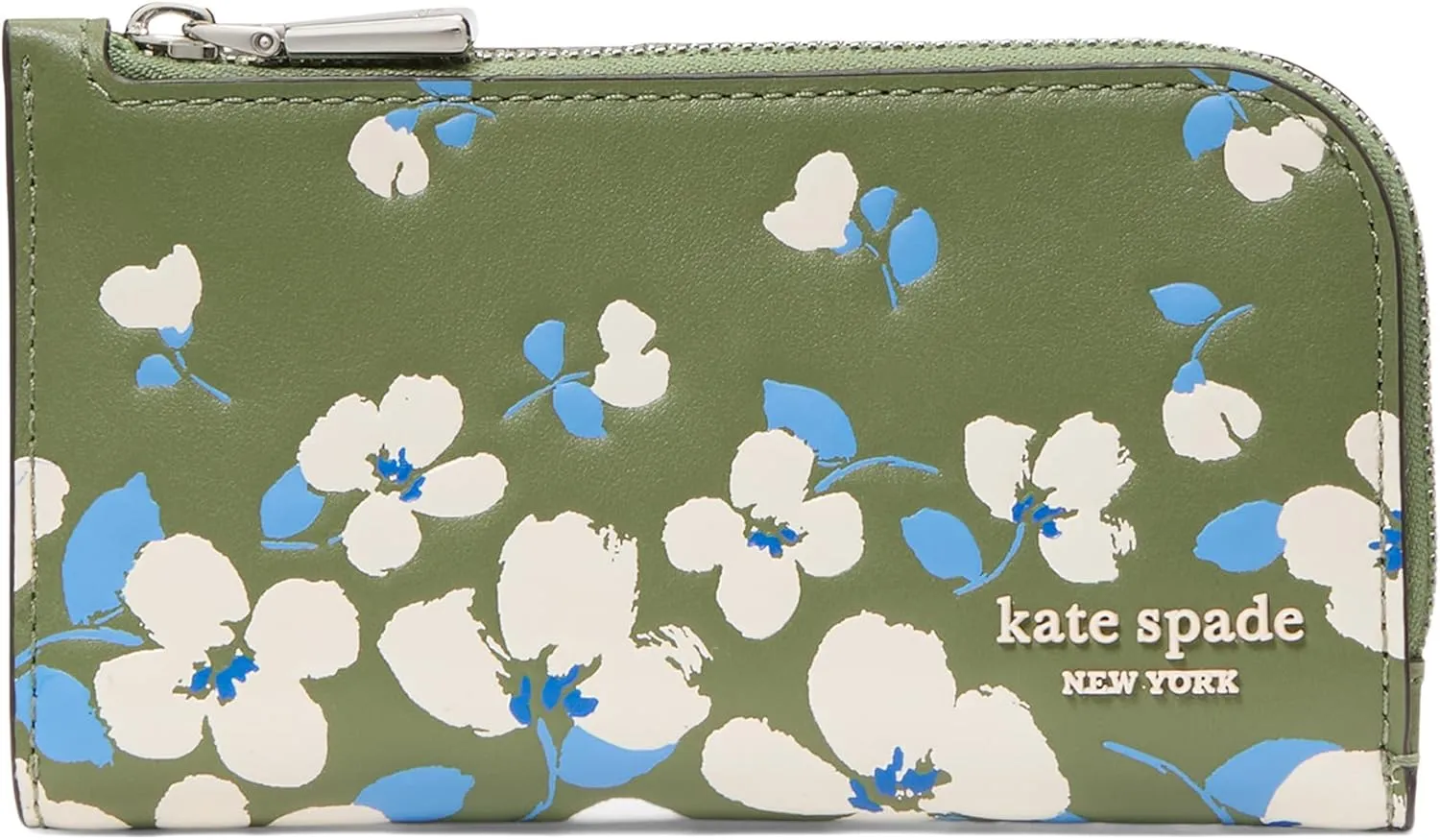 kate spade new york Devin Painterly Bouquet Embossed Smooth Leather Small Slim Bifold Wallet, Cedar Stand Multi