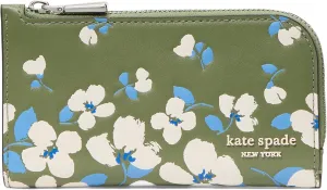 kate spade new york Devin Painterly Bouquet Embossed Smooth Leather Small Slim Bifold Wallet, Cedar Stand Multi