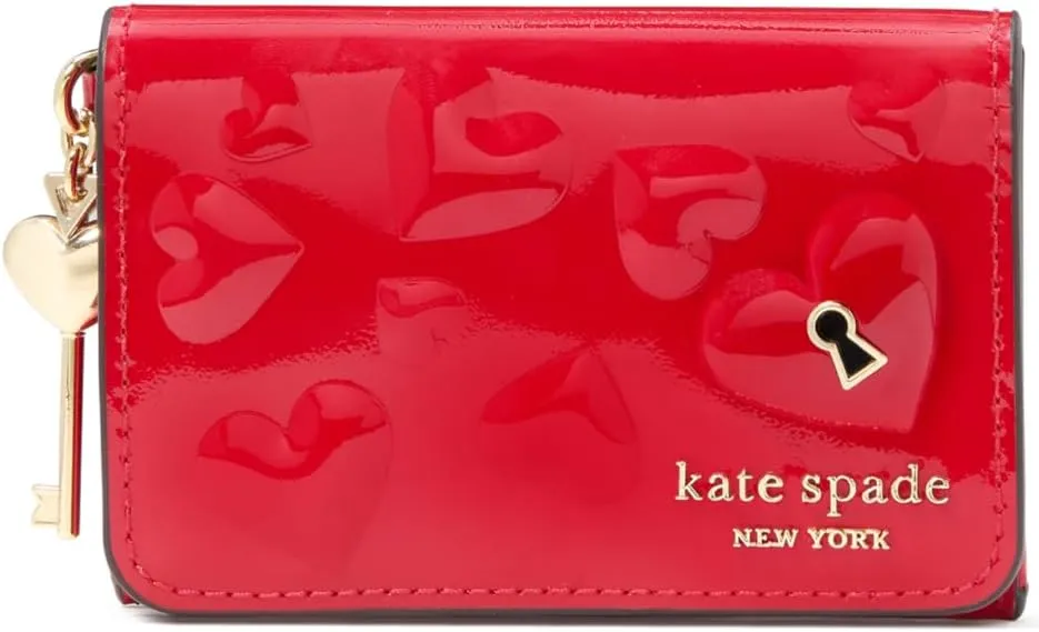kate spade new york Key to My Heart Embossed Patent Leather Flap Card Case, Cherry Rouge