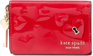 kate spade new york Key to My Heart Embossed Patent Leather Flap Card Case, Cherry Rouge