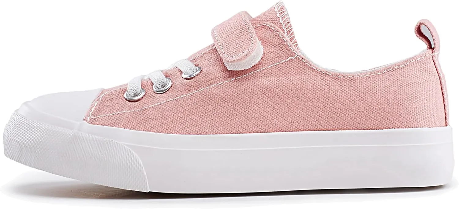 Kids Canvas Sneakers for Boys Girls Lace-up Canvas Shoes Low Top Toddler Walking Shoes Casual Lightweight Adjustable Strap Big Kid Running Sneakers