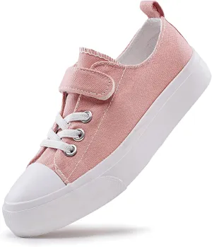 Kids Canvas Sneakers for Boys Girls Lace-up Canvas Shoes Low Top Toddler Walking Shoes Casual Lightweight Adjustable Strap Big Kid Running Sneakers