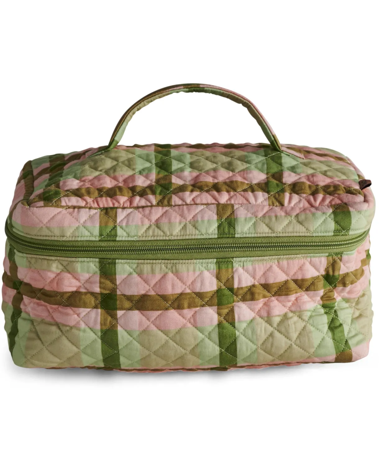 Kip & Co Pistachio Tartan Quilted Cotton Toiletry Case