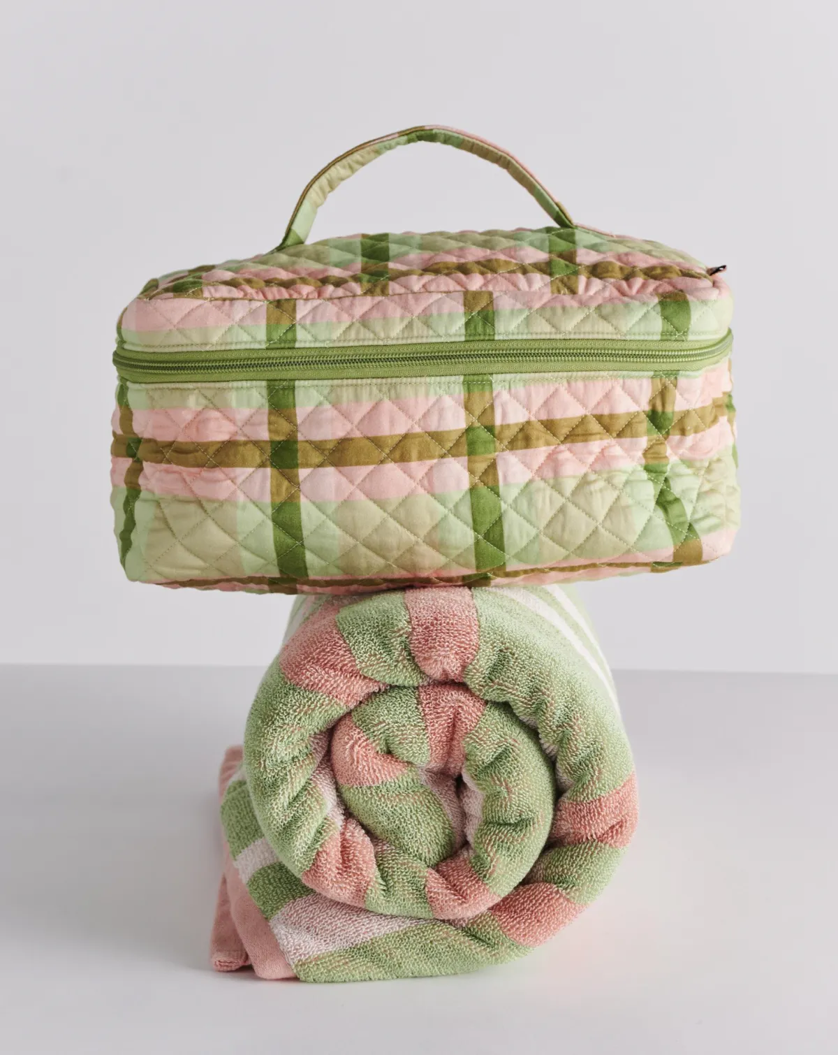 Kip & Co Pistachio Tartan Quilted Cotton Toiletry Case