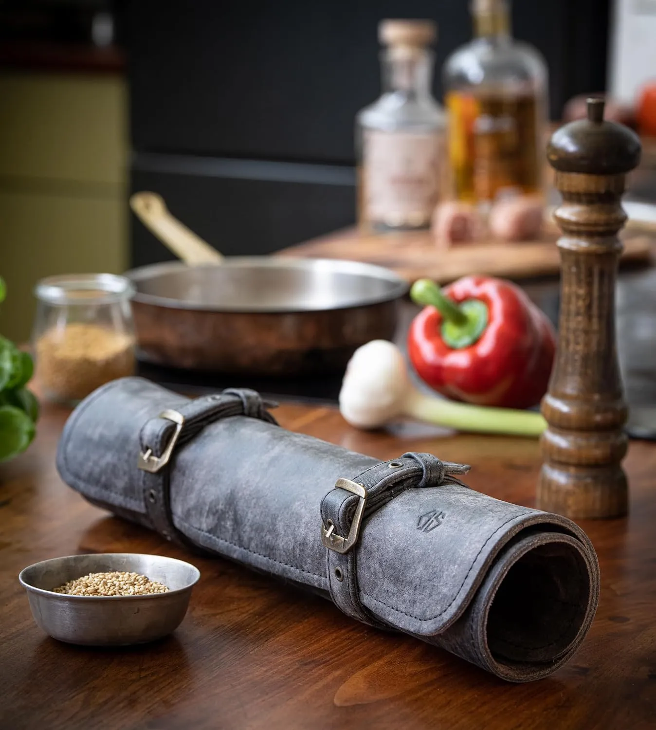 Knife Roll Bag Genuine Leather – Chef`s knife bag 7 slots – Leather Knife Case Sam