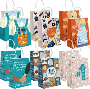 Kolldenn 48 Pcs Feliz Día Del Padre Paper Bag with Handle, Father's Day Gift in Spanish, Bolsa De Papel Para El Día Del Padre, Papa Gift, for the Best Dad Treat Wrap Gift Case for Dad Grandpa