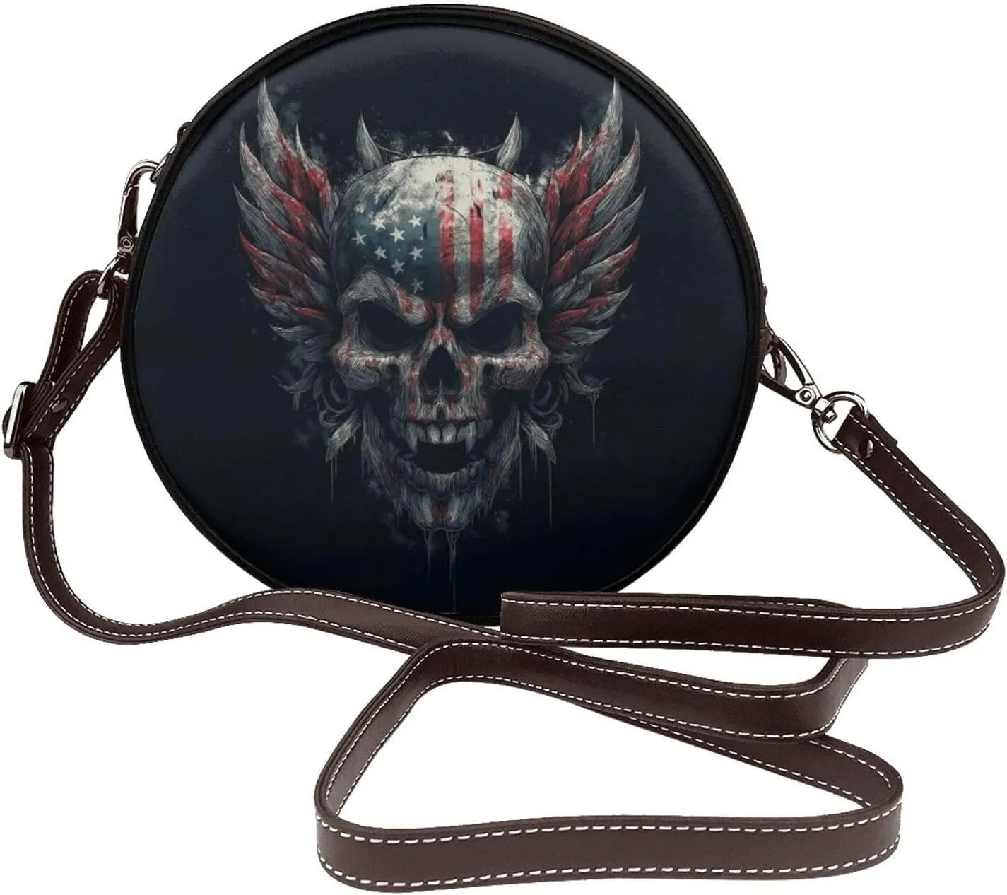Kull With Wings And Flames Women Round Crossbody Bags Leather Sling Bag Purse