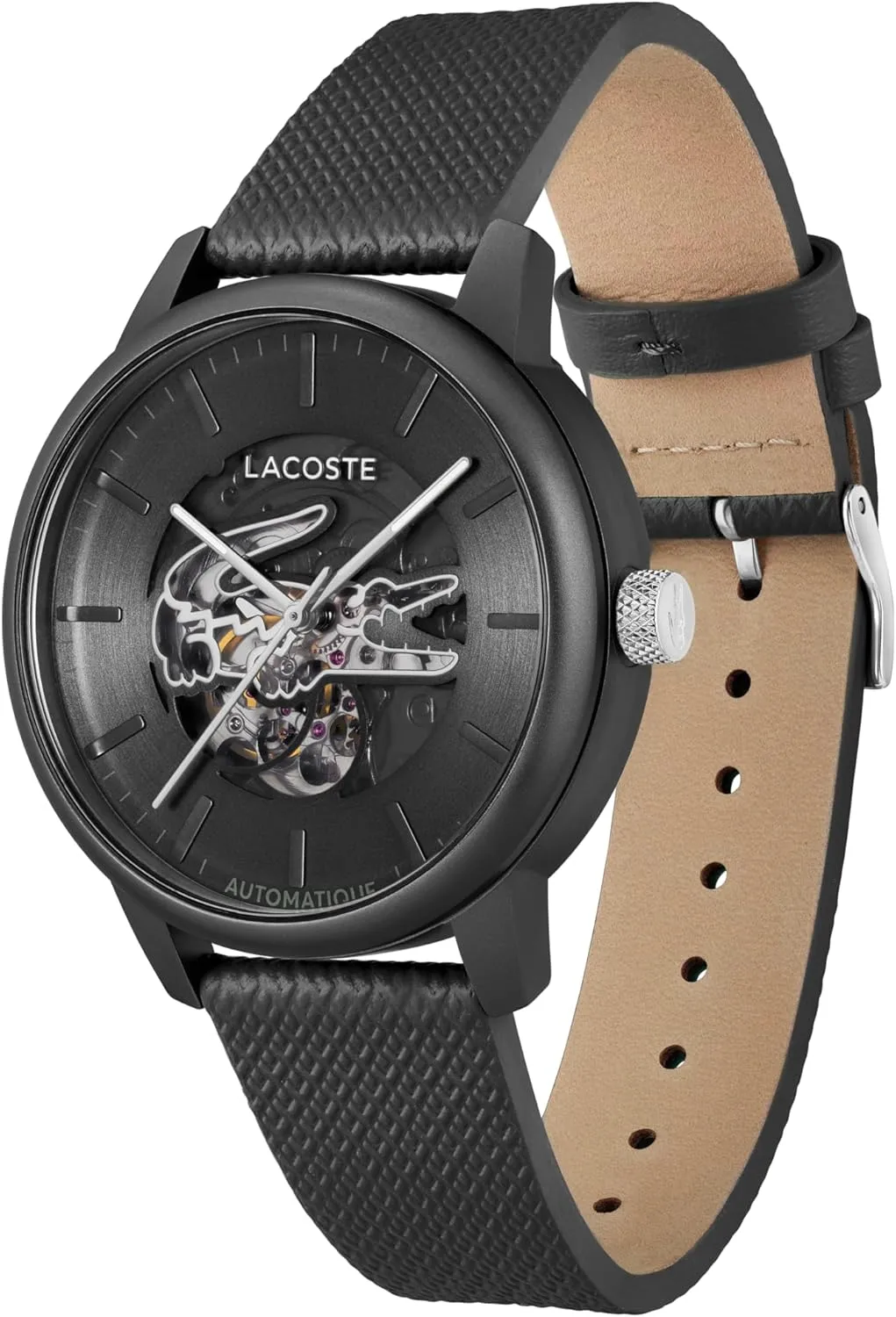 Lacoste.12.12 Men's Automatic Watch - Sporty Leather Strap - Water Resistant up to 5ATM/50 Meters - Self-Winding - Premium Fashion Timepiece - Gift for Him - 44mm