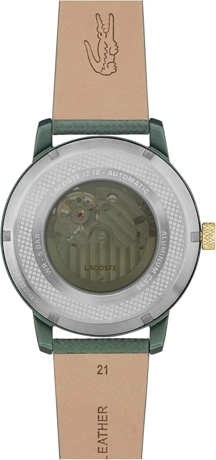 Lacoste.12.12 Men's Automatic Watch - Sporty Leather Strap - Water Resistant up to 5ATM/50 Meters - Self-Winding - Premium Fashion Timepiece - Gift for Him - 44mm