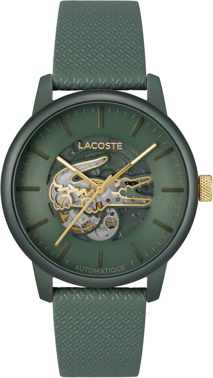 Lacoste.12.12 Men's Automatic Watch - Sporty Leather Strap - Water Resistant up to 5ATM/50 Meters - Self-Winding - Premium Fashion Timepiece - Gift for Him - 44mm