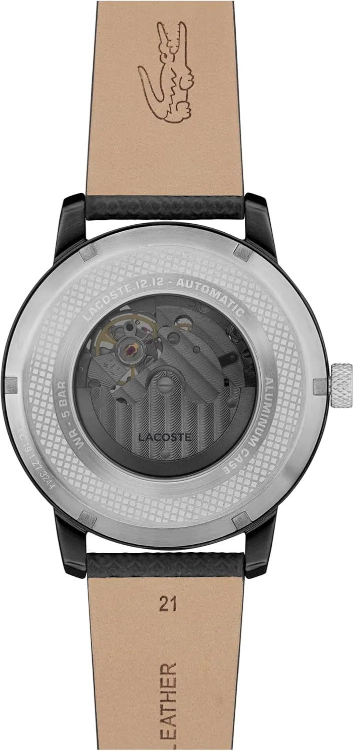 Lacoste.12.12 Men's Automatic Watch - Sporty Leather Strap - Water Resistant up to 5ATM/50 Meters - Self-Winding - Premium Fashion Timepiece - Gift for Him - 44mm