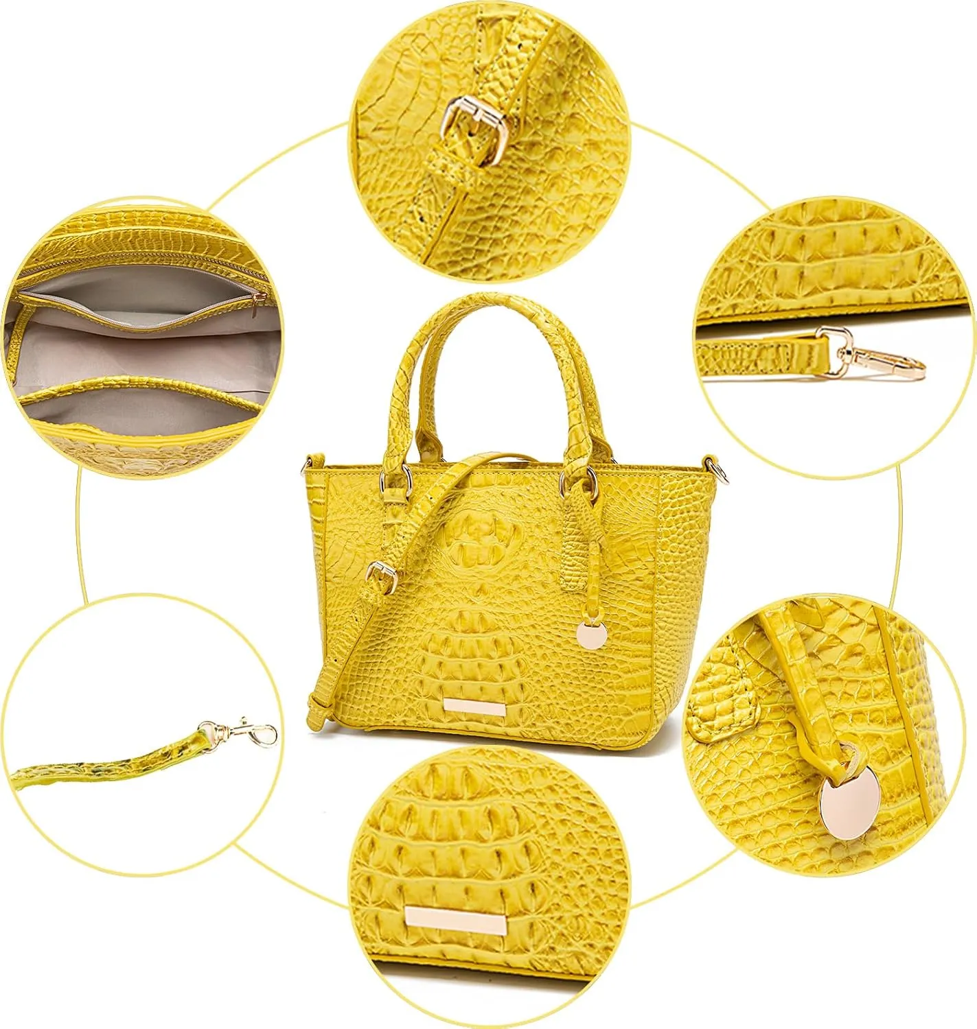Ladies Tote Leather Bags for Women Crocodile Embossed Zipper Satchel Purse Elegant Compartments Crossbody Work