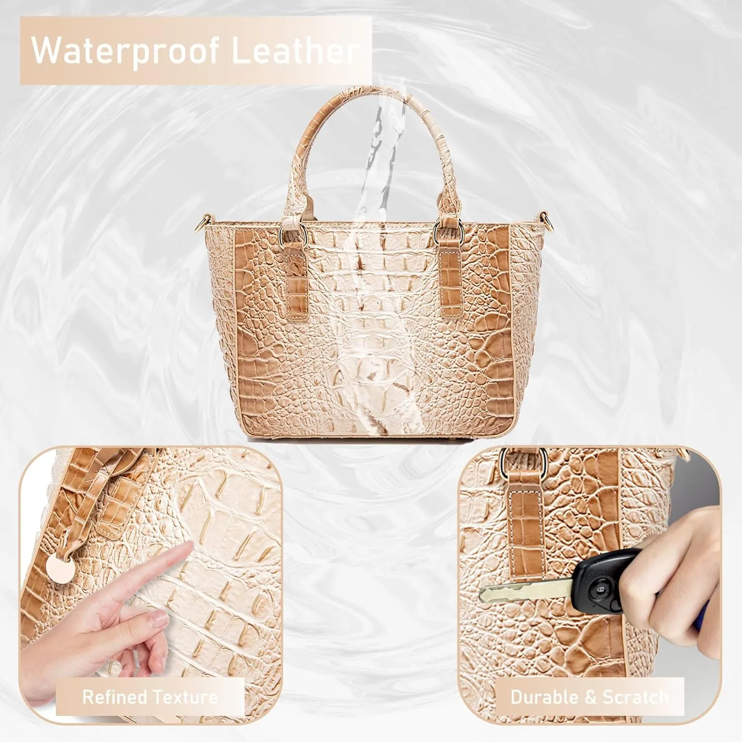 Ladies Tote Leather Bags for Women Crocodile Embossed Zipper Satchel Purse Elegant Compartments Crossbody Work