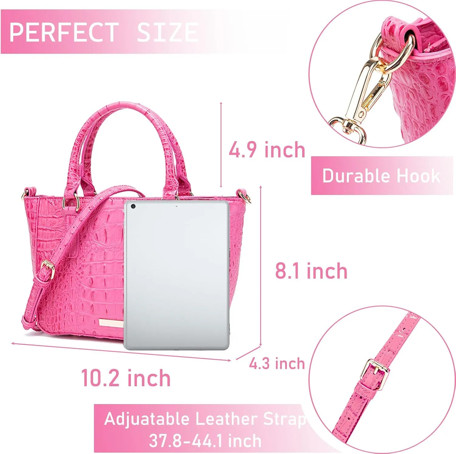 Ladies Tote Leather Bags for Women Crocodile Embossed Zipper Satchel Purse Elegant Compartments Crossbody Work