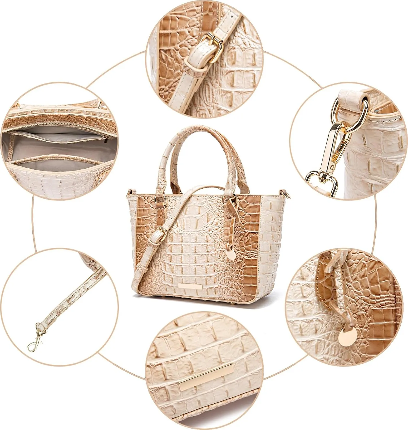 Ladies Tote Leather Bags for Women Crocodile Embossed Zipper Satchel Purse Elegant Compartments Crossbody Work