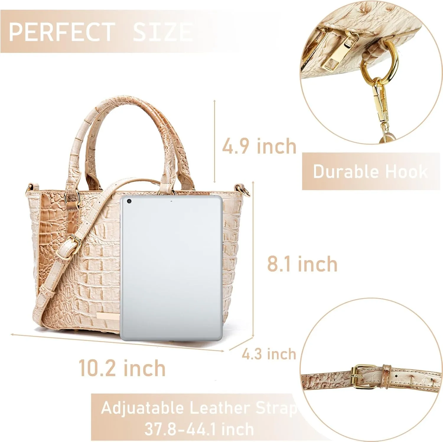 Ladies Tote Leather Bags for Women Crocodile Embossed Zipper Satchel Purse Elegant Compartments Crossbody Work