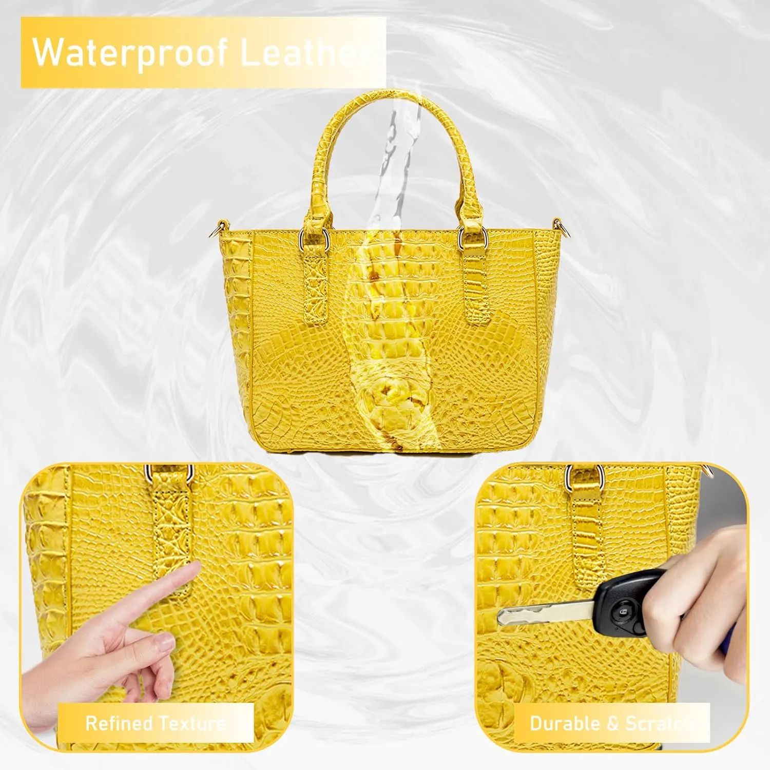 Ladies Tote Leather Bags for Women Crocodile Embossed Zipper Satchel Purse Elegant Compartments Crossbody Work