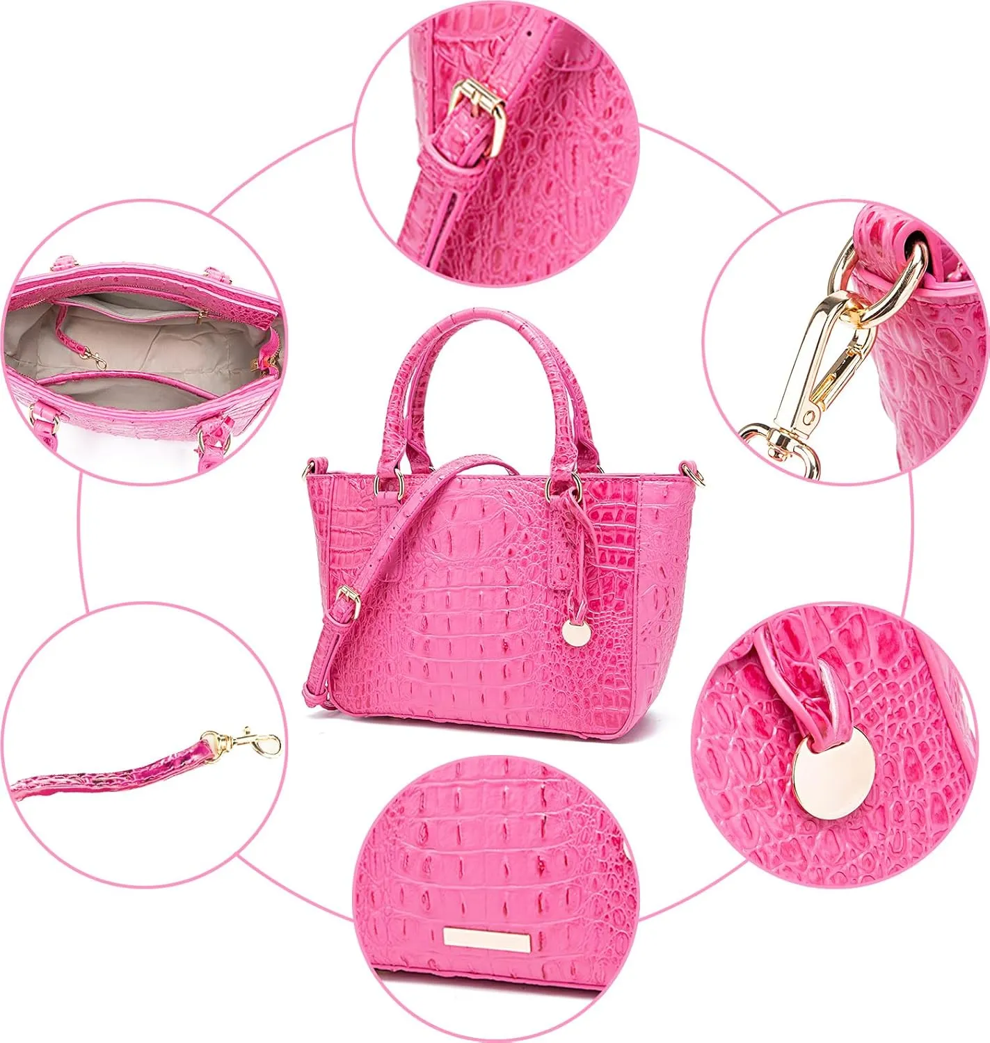 Ladies Tote Leather Bags for Women Crocodile Embossed Zipper Satchel Purse Elegant Compartments Crossbody Work