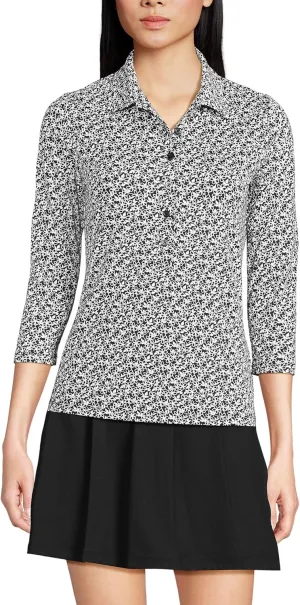 Lands' End Women's 3/4 Sleeve Active Polo Shirt