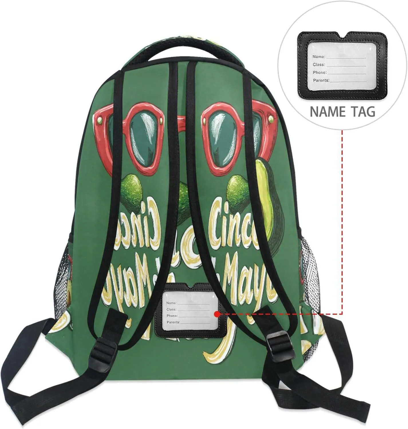 Laptop Backpack for Teenager Fashion Sports Backpack with Chest Strap for Business Work College Travel Trip Mexican Style Cinco De Mayo Sunglasses Avocados