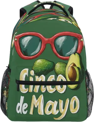 Laptop Backpack for Teenager Fashion Sports Backpack with Chest Strap for Business Work College Travel Trip Mexican Style Cinco De Mayo Sunglasses Avocados