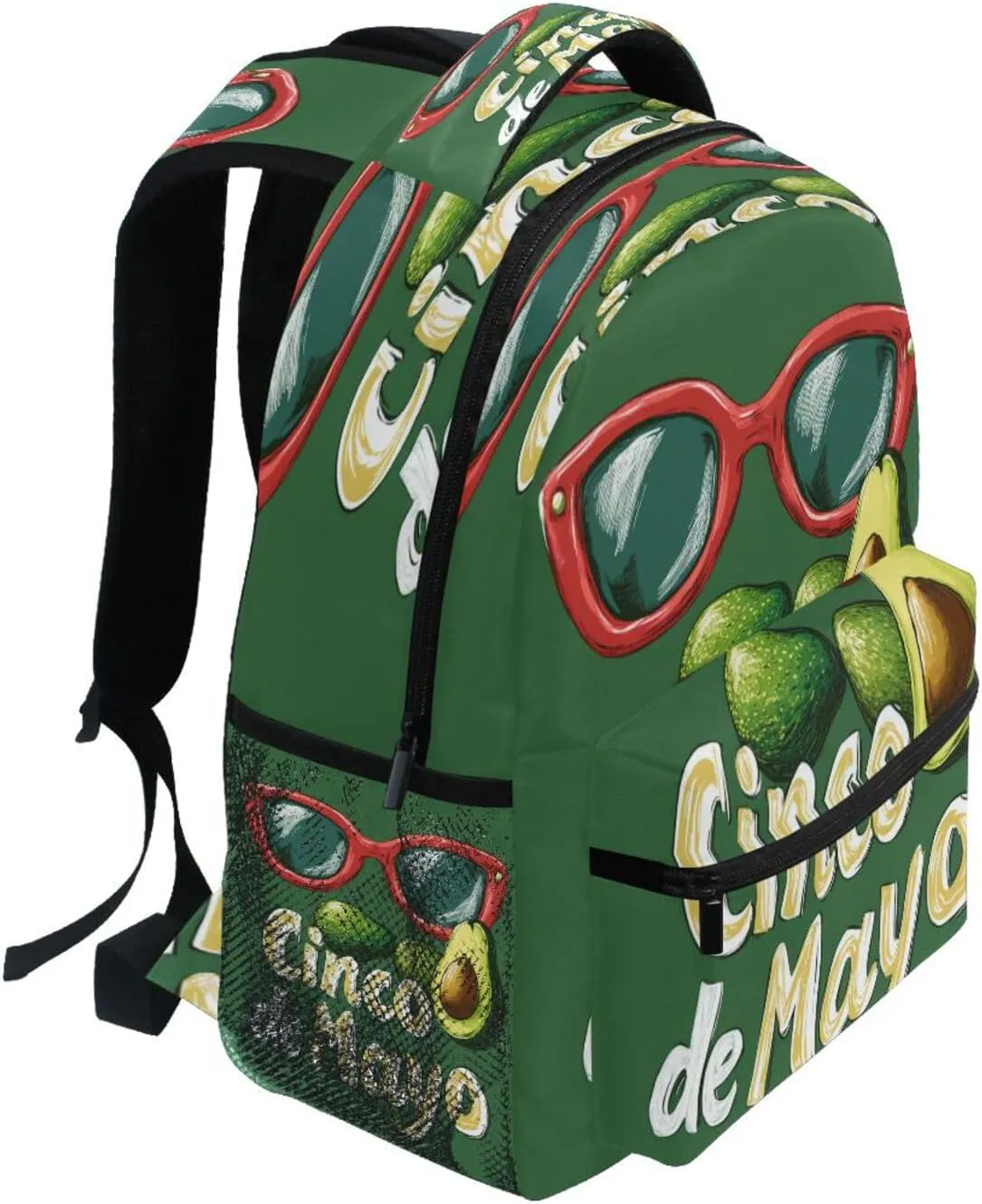 Laptop Backpack for Teenager Fashion Sports Backpack with Chest Strap for Business Work College Travel Trip Mexican Style Cinco De Mayo Sunglasses Avocados