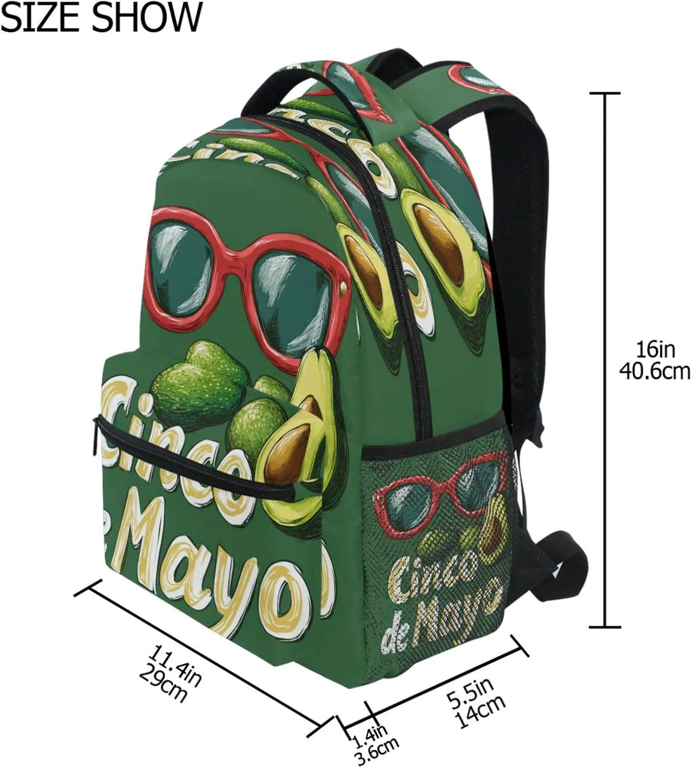 Laptop Backpack for Teenager Fashion Sports Backpack with Chest Strap for Business Work College Travel Trip Mexican Style Cinco De Mayo Sunglasses Avocados