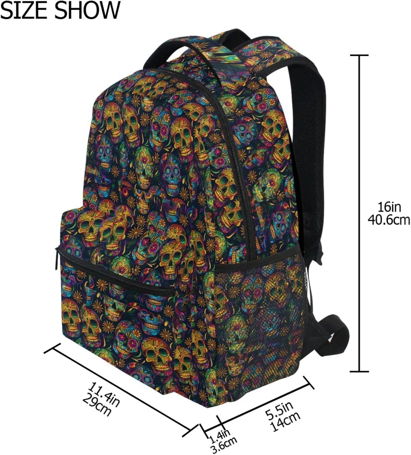 Laptop Backpack for Unisex Adult Fashion Travel Laptop Backpack with Chest Strap for Travel Trip Festive Sugar Skulls
