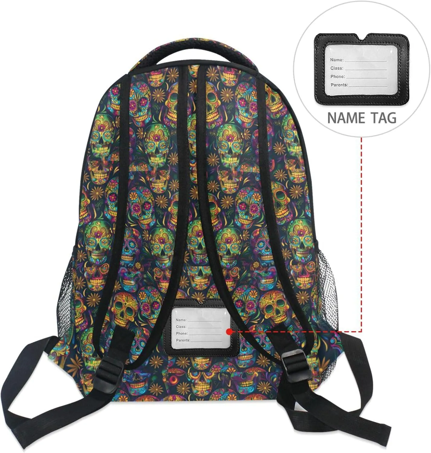 Laptop Backpack for Unisex Adult Fashion Travel Laptop Backpack with Chest Strap for Travel Trip Festive Sugar Skulls
