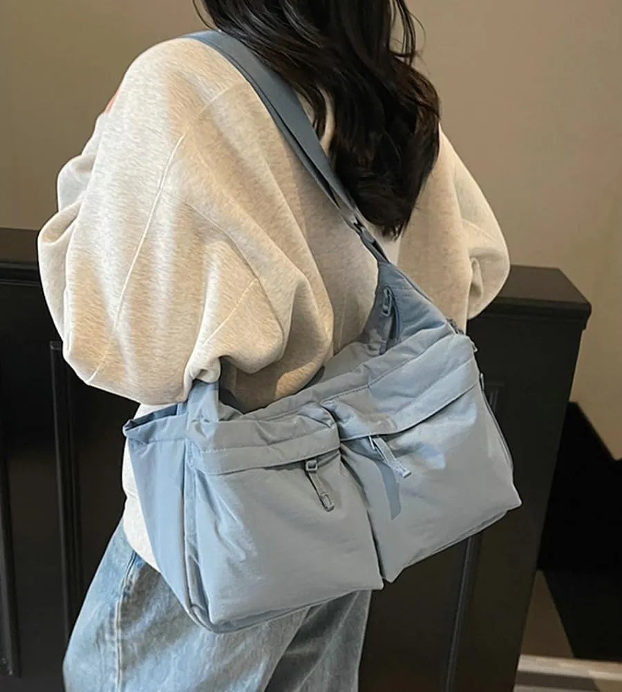 Large Crossbody Tote Bags Waterproof Nylon Shoulder Bag Multi-Pockets Sling Purse Messenger Bags Casual Work Handbag