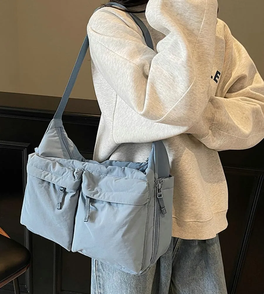 Large Crossbody Tote Bags Waterproof Nylon Shoulder Bag Multi-Pockets Sling Purse Messenger Bags Casual Work Handbag